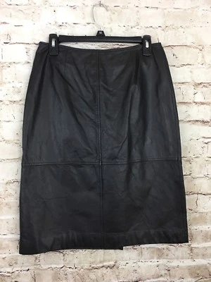 Falda lápiz Preston & York Premiere negra marrón 100 % cuero genuino talla 8 Foto 1 de 4