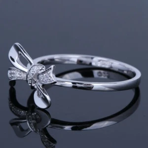 Bow Shape Pave Setting Real Si/h Diamonds Wedding Band Ring Solid 10k White Gold - Picture 1 of 5