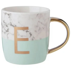 Frosted Deco Marble Effect Pastel Green Monogram Tea Coffee Drink Mug Kitchen Ne - Picture 1 of 2