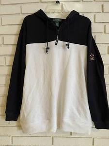 Lauren Ralph Lauren felpa con cappuccio donna grande bianco e nero con cappuccio 1/4 zip con tasche - Foto 1 di 6