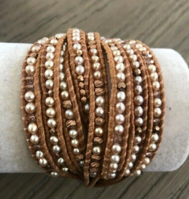 Nuevo Auténtico Brazalete de Cuero Chan Luu Rosa Mezcla de Perlas Multi Hilo Envoltura Única  Foto 1 de 4