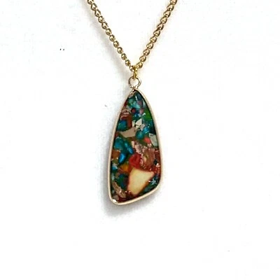 Natural Sea Sediment Jasper Stone Pendant Necklace Gold Plate Chain 18” - Image 1 of 4