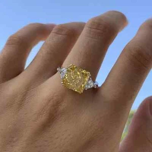 5.00 Ct Natural Yellow Sapphire & Diamond Engagement Ring 14K Real White Gold - Picture 1 of 7