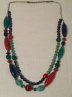 Vintage Beaded Necklace, Double Layer String Oval Bead Necklace - Multicoloured
