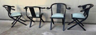 James Mont Michael Baker klismos style heavy aluminum patio lounge dining chairs - Image 1 of 4