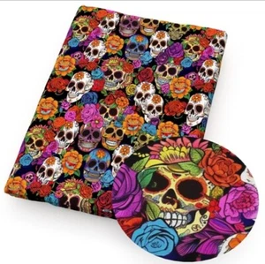 Sugar Skull Day of the Dead FAUX LEATHER SHEET 8" X 12" 1263676 SMOOTH TEXTURE - Picture 1 of 2