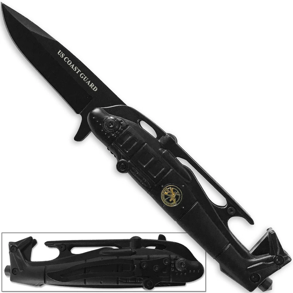 Cuchillo táctico helicóptero de la Guardia Costera de los Estados Unidos cortador de cinturón de seguridad negro rompedor de vidrio Foto 1 de 4