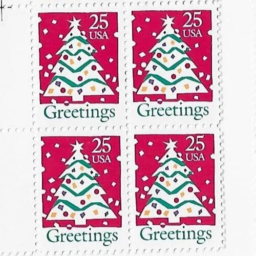 US Season's Greetings Christmas Tree 25c Stamp Block of 4 Scott #2515 - Image 1 of 1