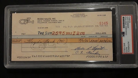 Leo Fender/Dale Hyatt  1986 Autographed Check PSA/DNA Certified Cover