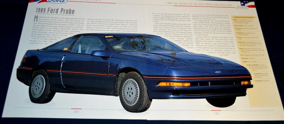 Ford Probe 1989 impresión característica póster foto especificaciones información artículo 12X21 89 Foto 1 de 1