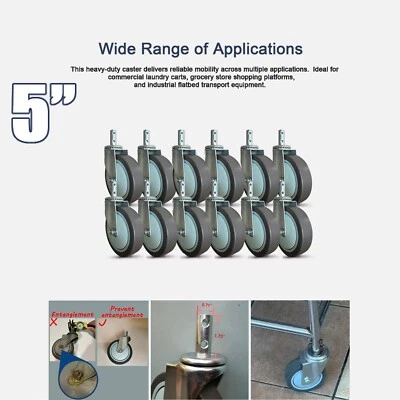 5" LAUNDRY CART CASTER WHEEL, 12pcs, ROUND POST, FITS R&B WIRE - CSTR88G - Image 1 of 2