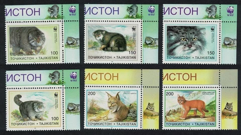 Tajikistan WWF Pallas's Cat 6v Corners 1996 MNH SG#90-95 MI#94-99 Cover