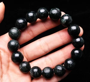 14.6mm Genuine Natural Green Seraphinite Gemstone Crystal Round Beads Bracelet - Picture 1 of 6