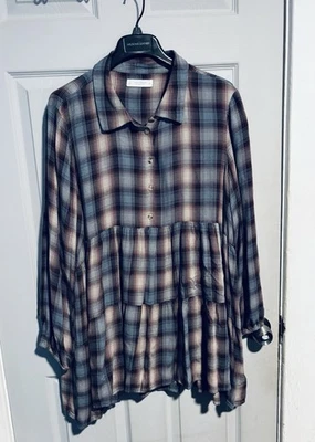 Lucky Brand Dress Womens Sz XL Plaid Babydoll Tunic Long Sleeve Oversized Flowy - Image 1 of 4