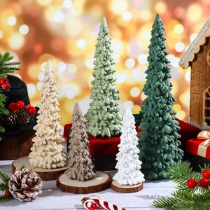 5 Pcs Sage Green Christmas Tree Figurines 11''/ 8.6''/ 7''/4.7'' Glittered Ch... - Foto 1 di 6