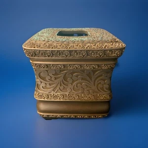 Tiffany Tissue Box Deckel 6 Zoll X 6 Zoll Antik Stahl Farbe Harz - Bild 1 von 2