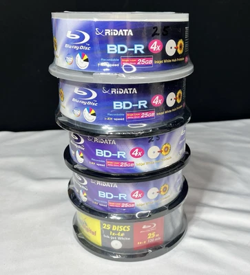 125 RIDATA Opto Digital BluRay Disc 4X Blank BD-R 25GB White Inkjet Printable - Image 1 of 4