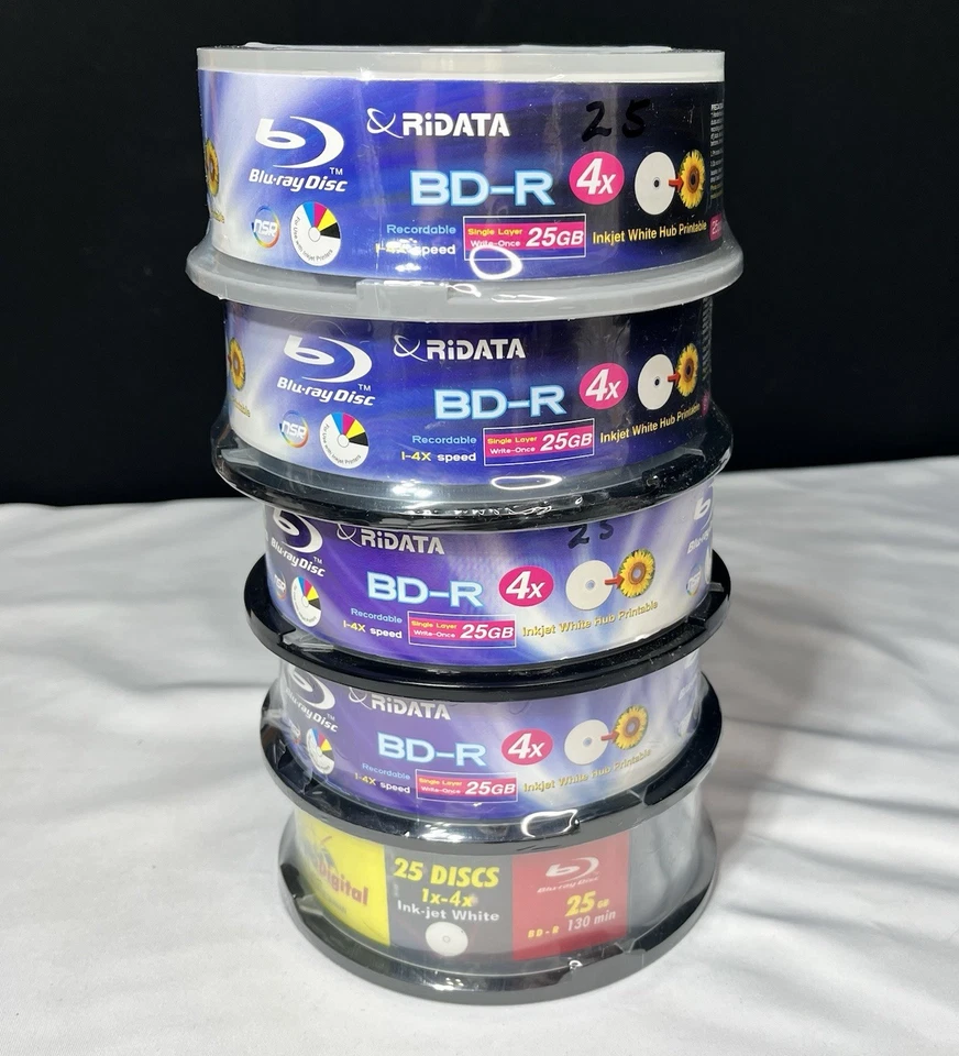 125 RIDATA Opto Digital BluRay Disc 4X Blank BD-R 25GB White Inkjet Printable - Image 1 of 4