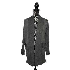 Magaschoni lange Strickjacke vorne offen Schalkragen grau Taschen - Größe S - Bild 1 von 10