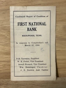 1930 Informe condensado del primer banco nacional Rockwood, Tennessee  - Imagen 1 de 4