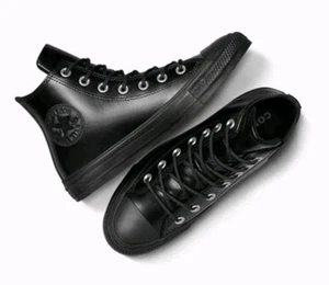 Converse CTAS All Black Smooth Leather Women's Size 8 High Top Sneakers Eclipse - Picture 1 of 9