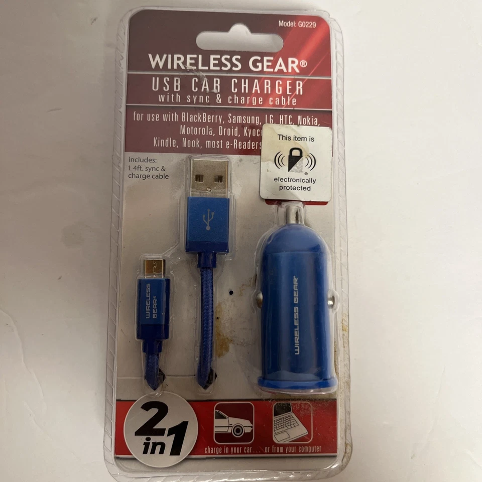 Wireless Gear Dual USB Car Charger With sync and charge cable #G0229 - Image 1 of 2