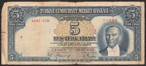 TURKEY 5 Lira 1930 (1937) P:127 F Central Bank of Turkey - Picture 1 of 2