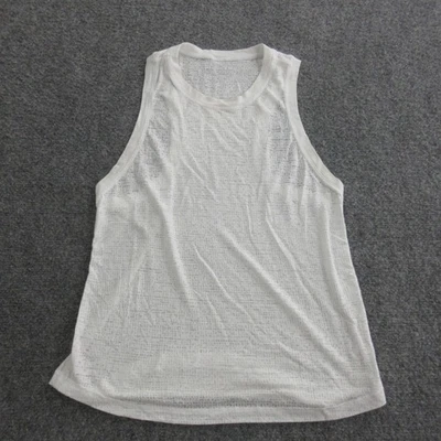 Camiseta Regata Feminina Lululemon Média Branca Malha Transparente Treino Atlético - Imagem 1 de 4
