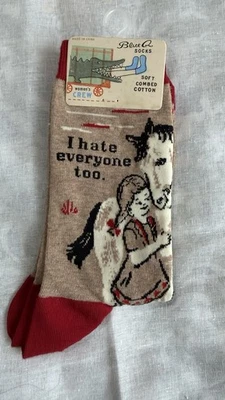 Calcetines azules Q para mujer I Hate Everyone Too niña caballo marrón rojo talla 5-10 Foto 1 de 2