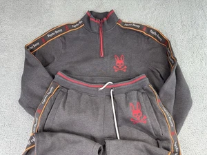 Psycho Bunny Viertelreißverschluss Pullover & Hose Herren Large grau rot gestreift Freizeit - Bild 1 von 23