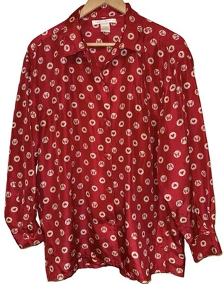 The Limited VTG 90s Y2K 100% Silk Blouse Red White Heart Butterfly Print Small - Image 1 of 4
