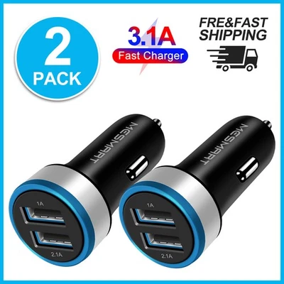 Dual USB Ports Car Charger Plug Adapter For Apple iPhone Air /Motorola Edge 70 - Image 1 of 4