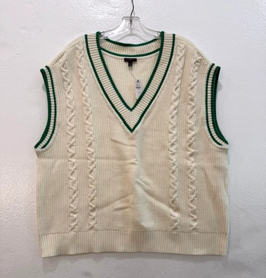 NUEVO CON ETIQUETAS Talbots Talla Grande 2X Marfil y Verde Tejido con Cable Tenis Suéter Chaleco Foto 1 de 4
