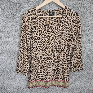 JM Collection Top Womens Medium Brown Jacquard Textured Scoop Neck Blouse Ladies - Picture 1 of 7