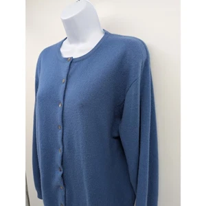 Vintage blaue 100% Kaschmir Strickjacke Pullover XL weich klassisch Knopfleiste Landhaus - Bild 1 von 5