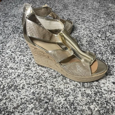 Michael Michael Kors Damita Gold Metallic Espadrille Wedge Sandals Size 11 - Image 1 of 4