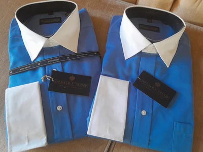 DOS DONALD J TRUMP SIGNATURE COLLECTION Camisa de Vestir Para Hombre Azul 17 36/37 NUEVA Foto 1 de 3