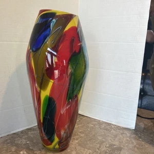 Vintage Estate Studio Art Glass Murano Italy 18" Rainbow Colorful Swag Vase - Picture 1 of 8
