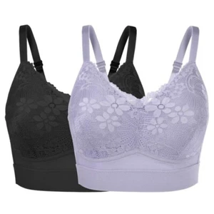 Rhonda Shear 2 Pack Molded Cup Bra Lace Overlay Size Medium Black Purple 654.1 - Picture 1 of 9
