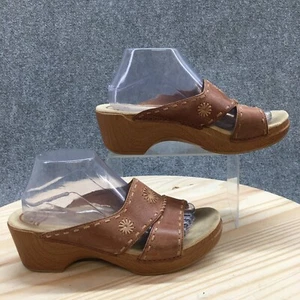 Dansko Sandals Womens 41 Sunny Casual Comfort Slip On Wedge Slide Brown Leather - Picture 1 of 18