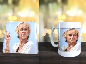 Personalised Limited Edition Benidorm Madge Sketch Mug And Drinks Coaster Set - Picture 1 of 7