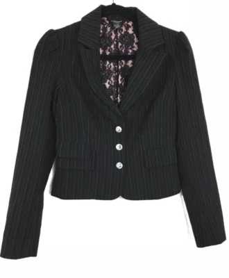 Blazer Guess Jeans a Rayas Negro Rosa con Botones Estrás Talla Pequeña Usado en Excelente Condición Foto 1 de 4