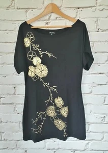 PEPE JEANS Damen Kleid Robe Dress Vestido Gr. L Schwarz Gold Kurzarm Stretch - Bild 1 von 4
