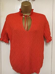 Sandro Paris Red Angie Tie Neck Short Sleeve Blouse Size 1 UK 8