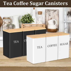 1000 ML Storage Tins Canister Set Bamboo Lid Coffee Tea Sugar Bread Jar Bin\⌚ - Picture 1 of 21