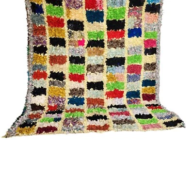 Vibrant Handmade Vintage Moroccan Rug Patchwork Grid Tribal Berber Colors Carpet - Image 1 of 4