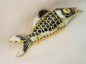 BUTW 4.25" black cloisonne articulated hand painted enameled fish 5679A - Picture 1 of 2