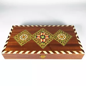 Vintage Inlaid Marquetry Wooden Backgammon Box Hinged Felted Bottom Box Only - Picture 1 of 11