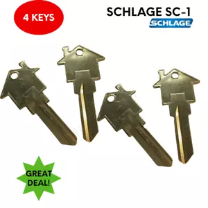 4 PACK SCHLAGE SC1 House Shaped Key Blank Brass Easy Find Keys REAL ESTATE PROMO - Picture 1 of 1