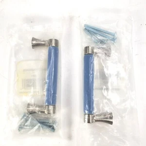 2 Tiranti per cassetti in ceramica nichel satinato e azzurro 3" con viti NOS - Foto 1 di 6